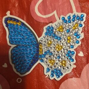 Handmade Blue and Silver Rhinestone Butterfly Magnet